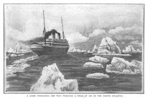 Ein Liner bahnt sich seinen Weg durch ein Eisfeld im Nordatlantik, 20. April 1912 von Unbekannt