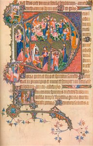 Eine Seite aus dem Egerton Bohun Psalter-Stundenbuch, 1370, 1937 von Unbekannt