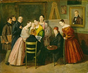 Ein Maler und Besucher in einem Atelier von Unbekannt