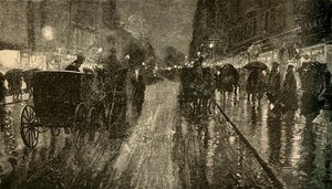 Eine regnerische Nacht. - Straße beleuchtet durch Elektrizität, 1882 von Unbekannt