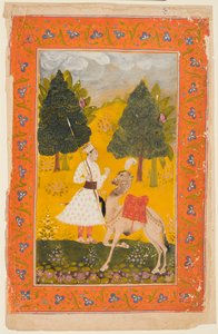 Ein Rajput-Krieger mit Kamel, möglicherweise Maru Ragini aus einem Ragamala von Unbekannt