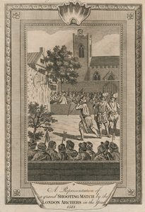 Darstellung eines großen Schießwettbewerbs der Londoner Bogenschützen im Jahr 1583 von Unbekannt