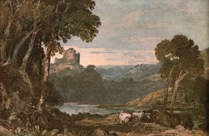Eine Flusslandschaft mit Kühen, um 1900