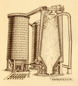 Ein Satz moderner Hochöfen im Querschnitt gezeigt, um 1930 von Unbekannt