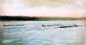 Eine Probefahrt der Cornell-Crews auf dem Cayuga-See, 1906