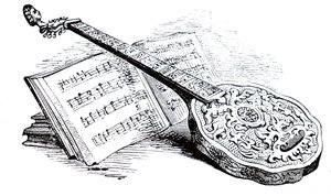 Eine Tudor-Zither und ein Musikbuch