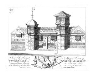 Ansicht des alten Herrenhauses von Fawkeshall oder Vauxhall, Surrey, 1813