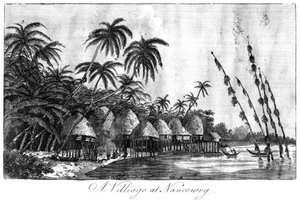 Ein Dorf in Nancowry, Nikobaren, 1799