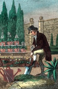 Ein Gärtner gräbt mit einem Spaten, 1821