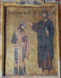 Mosaik von Christus, der Roger II. krönt, 12. Jahrhundert von Unbekannt