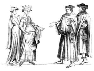 Eine Adlige, Dienerin und Mitglied des Bürgertums, 14. Jahrhundert 1849