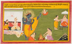 Eine Seite aus einem Ramayana: Vamana-Avatar von Vishnu Trivikrama, um 1710