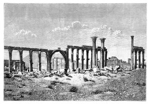 Eine zerstörte Kolonnade in Palmyra Tadmur, Syrien, 1895