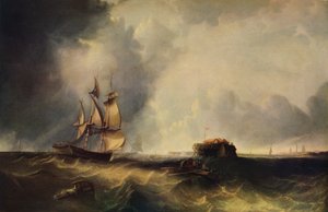 Ein Schiff und Männer in einem Ruderboot vor Calais, ca. 1830, 1938 von Unbekannt
