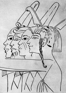 Eine Skizze von afrikanischen und asiatischen Männern aus dem Grab von König Sethos I., Theben, Ägypten, 1936 von Unbekannt