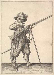 Ein Soldat bläst auf ein Streichholz, aus der Serie Musketiere, Platte 40, in Wapenhandelinghe van Ro...