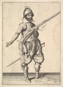 Ein Soldat auf Wache, der seine rechte Hand befreit, aus der Marksmen-Serie, Platte 37, in Wapenhandeli