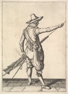 Ein Soldat zieht den Ladestock aus seinem Halter, aus der Serie Musketiere, Platte 25
