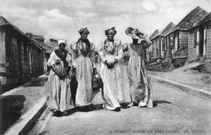 Eine Straßenszene in Vieuxfort, St. Lucia, frühes 20. Jahrhundert