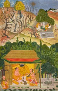 Ein Sommermonat, möglicherweise Vaisakh, Folio aus einer Barahmasa-Serie, ca. 1750 von Unbekannt
