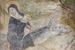 Abteikirche Abondance, Fresko: Die Flucht nach Ägypten, Abondance, Frankreich von Unbekannt