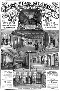 Werbung für Chancery Lane Safe Deposit, London, 1887