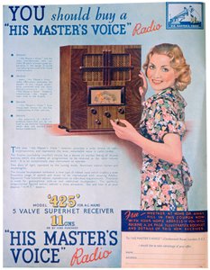 Werbung für His Masters Voice Radios, 1936