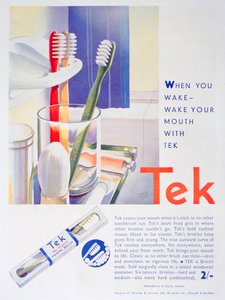 Werbung für Tek-Zahnbürsten, von Johnson und Johnson