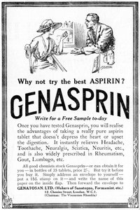 Werbung für Genasprin, eine geschützte Marke des Medikaments Aspirin, 1919