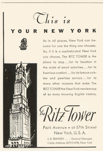 Werbung für das Ritz Tower Hotel in New York, 1934 von Unbekannt