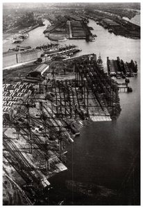 Luftaufnahme der Bremer Vulkan Werft, Bremen, Deutschland, aus einem Zeppelin, ca. 1931-1933 von Unbekannt