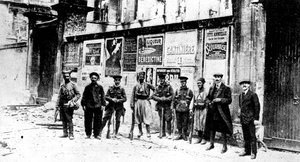 Afrikanischer Jäger, zwei Turcos und drei britische Soldaten, Soissons, Frankreich, Erster Weltkrieg, 1914
