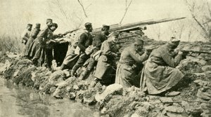 Nach dem Regen: Serbische Infanterie... während der Überschwemmungen, Erster Weltkrieg, um 1915 von Unbekannt