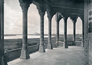 Agra. Balkon des Jasmin-Turms, mit Blick auf den Taj Mahal von Unbekannt