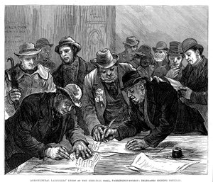 Treffen der Landwirtschaftsarbeitergewerkschaft in der Farringdon Street, London, 1877 von Unbekannt