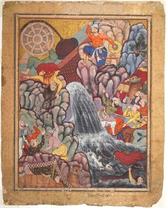 Alamshah zerschneidet die Kette des Rades, aus Band 11 eines Hamza-nama..., um 1560er - 1570