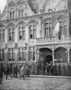 Albert I. von Belgien und der französische Präsident Poincaré treffen sich in Veurne, Belgien, 1. November 1914
