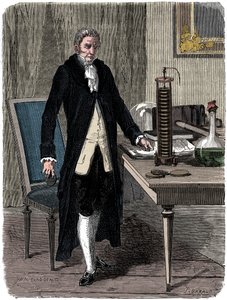 Alessandro Volta, italienischer Physiker, demonstriert seine elektrische Batterie