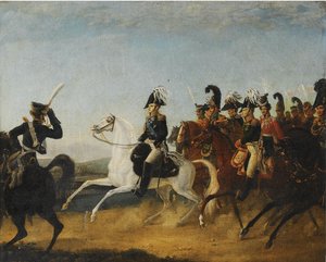 Alexander I. von Russland begleitet von seinem Stab