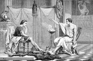 Alexander der Große 356-323 v. Chr. als Jugendlicher, hört seinem Lehrer Aristoteles zu, ca. 1875 von Unbekannt