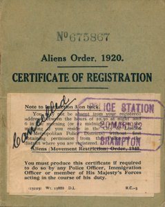 Aliens Order, Registrierungszertifikat