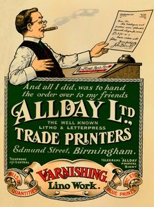 Allday Ltd., Werbeanzeige für Drucker, 1910