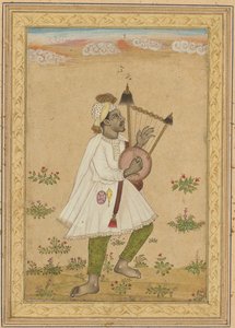 Ein afrikanischer Leierspieler (recto), Kalligraphie (verso), ca. 1640-1660 von Unbekannt