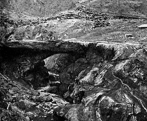 Eine Inka-Brücke, Peru, 1895