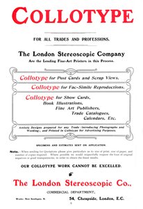 Eine Werbung für den Collotypie-Prozess, angeboten von der London Stereoscopic Company, 1903 von Unbekannt