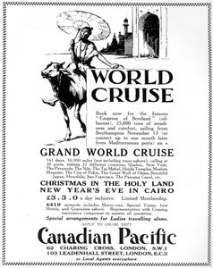 Eine Werbung für eine Weltkreuzfahrt der Canadian Pacific, 1926