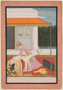 Ein verliebtes Paar, wahrscheinlich Raja Mahendra Pal von Basohli r. 1806-1813 mit einem Favoriten, ca. 1810 von Unbekannt