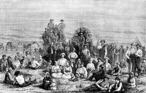 Ein Lager von Mormonen-Konvertiten in der Wüste