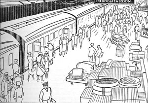 Illustration eines Bahnhofs der 1930er Jahre, 1937 von Unbekannt