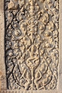 Angkor Wat, geschnitztes Detail an der Wand, Blumen, Siem Reap, Kambodscha